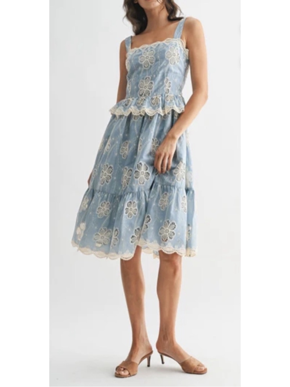 Camellia Classic Blue Embroidered Tiered and embroidered dress